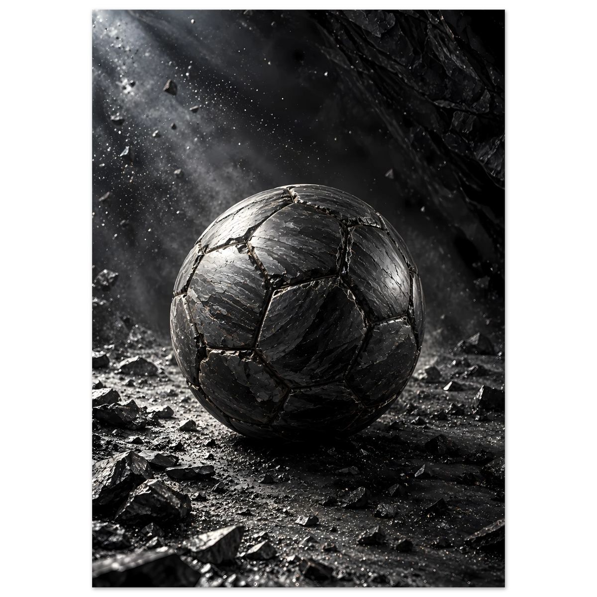 Bolden af Grafit – fodbold plakat i mørk grafit vist i indretning