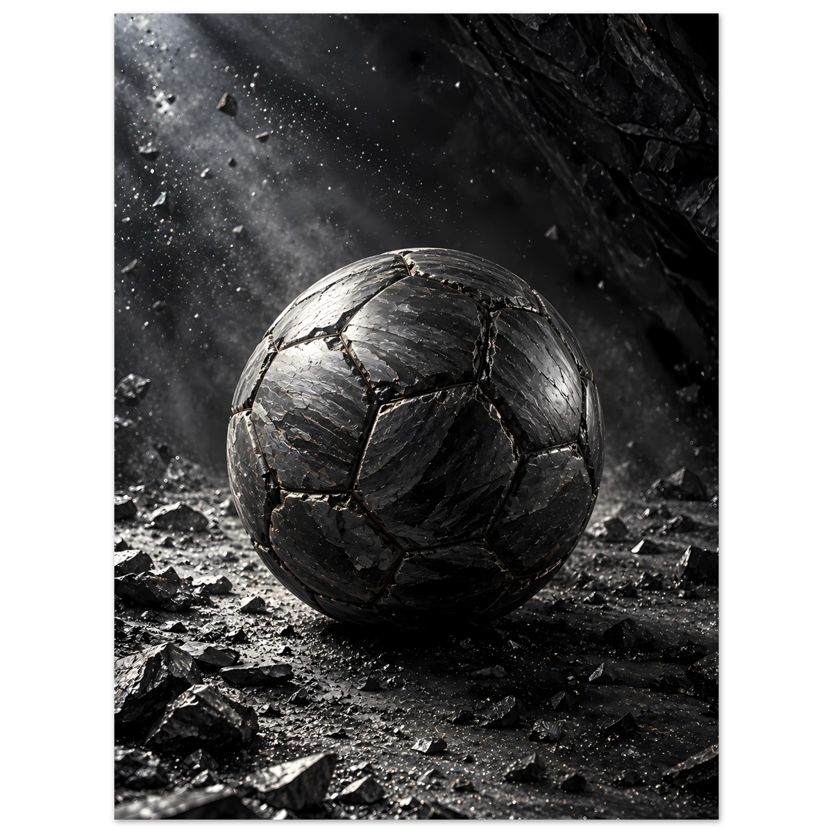 Bolden af Grafit – sort og grå fodbold kunstplakat på væggen