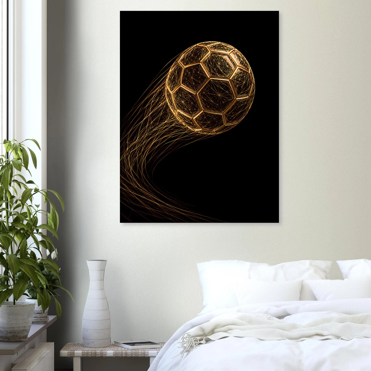 Bolden af Filigran – fodbold kunstplakat i sort og guld i indretning